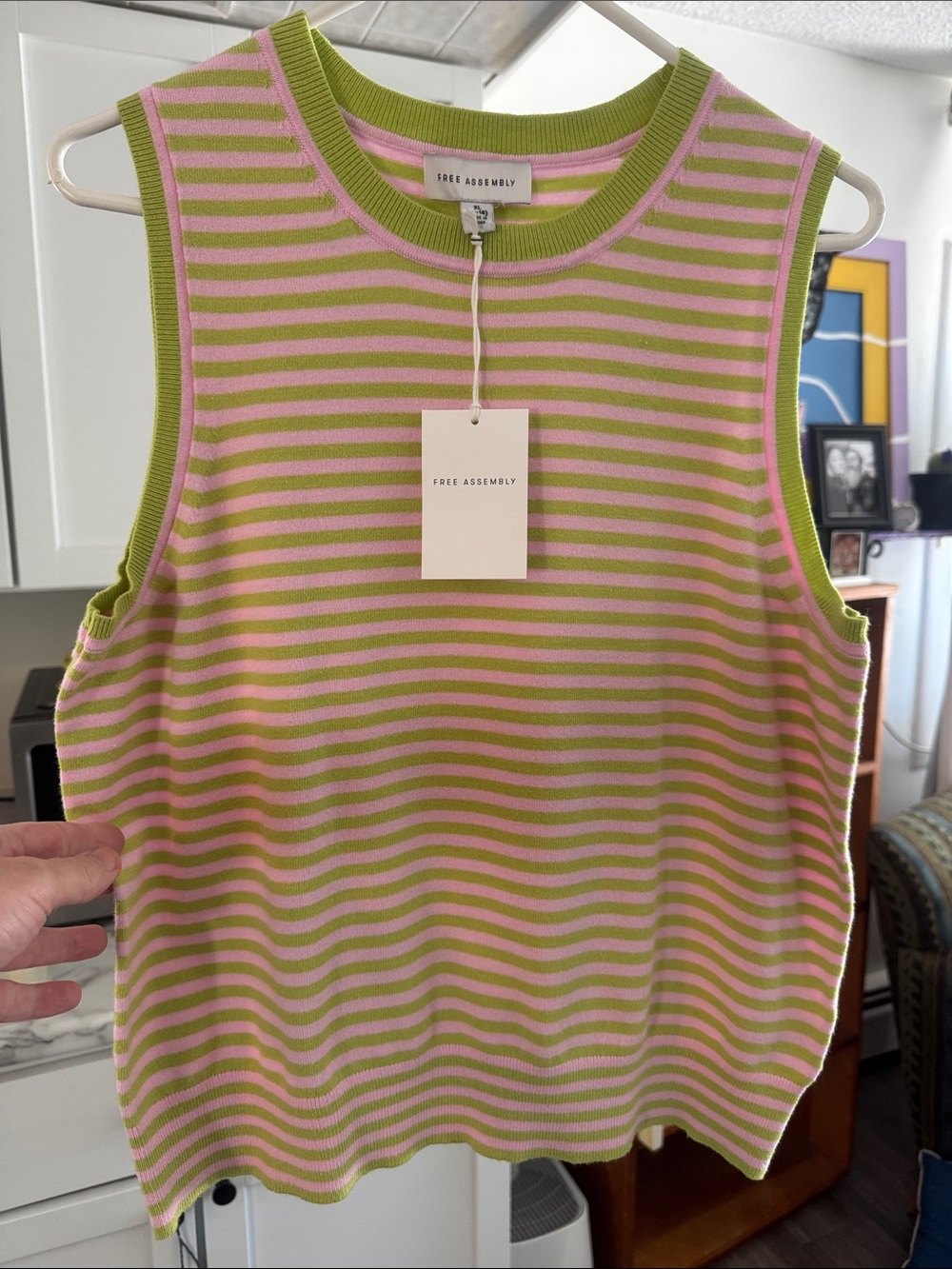 Striped Knit Tank Top in Lime Green & Pale Pink preppy size XL - Picture 7 of 7
